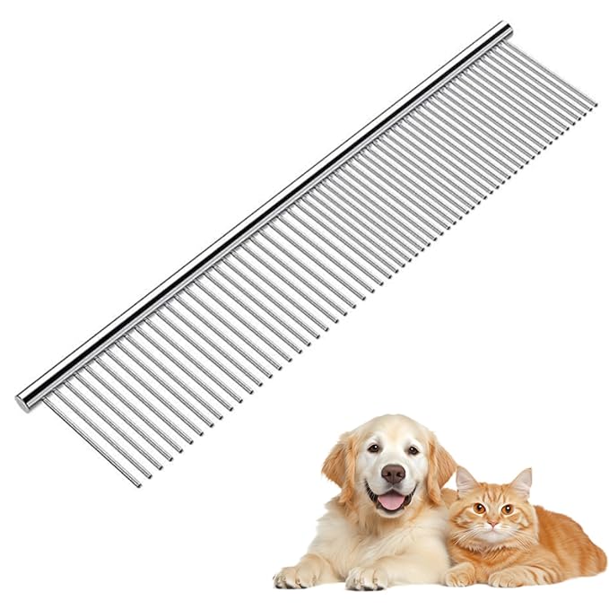 Dog Comb for Grooming Matting, ddoutot Cat Domb with Rounded Ends Stainless Steel Teeth, Metal Comb for Dogs-Long and Short Haired such as Greyhound Poodle Doodle and Pet Cat, 7.4"/Sliver