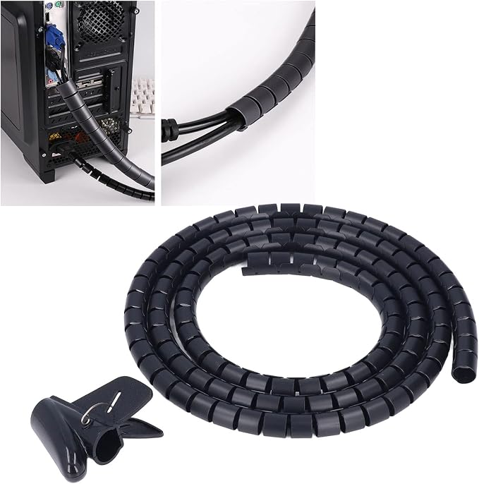 Spiral Cable Wrap Organizer 20mm | Cord Management for Home/Office/Pet Protection | Flexible Wire Tube Cuts to Length | Tidy TV/DVD/PC Cables (2m)