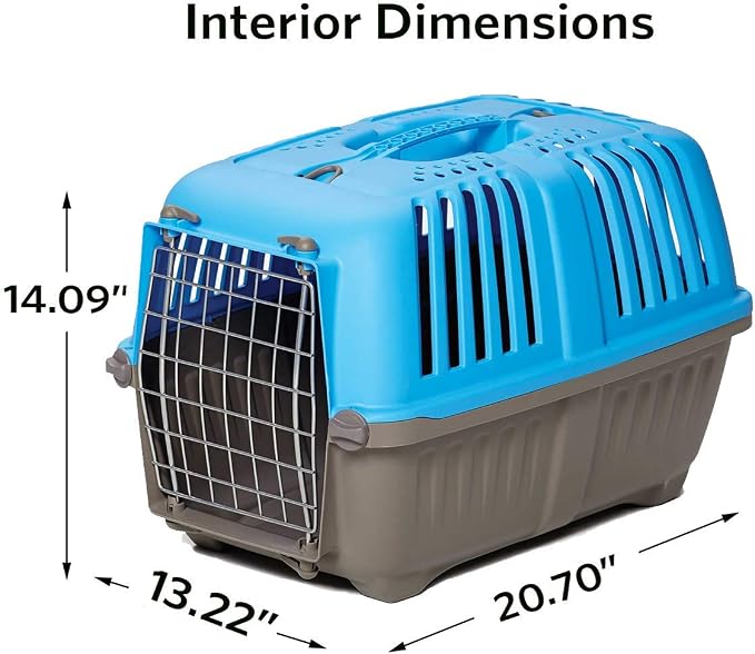 Spree by MidWest 22-Inch Travel Carrier, Blue, Fits Pets up to 12 lbs | Hard-Sided Pet Carrier, Steel Door, Ventilated Design, Locking Tabs, Easy Assembly