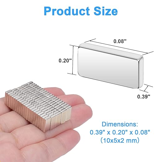 200 Pack 10x5x2 mm Rare Earth Neodymium Magnets | Powerful Small Strong Metal Rectangular Bar Magnetic Strip Magnet for Fridge Garage Kitchen Science Craft Office, Silver