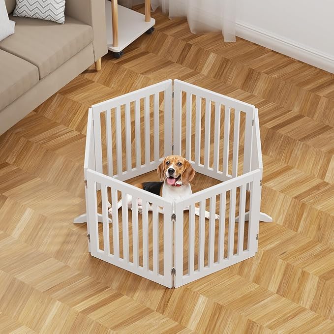 unipaws 120" Extra Wide Pet Gate and Pet Playpen Combination for Dog Cat | 24” Height Free Standing Dog Gate for Doorways, Stairs, Foldable Puppy & Room Divider, Indoor Use