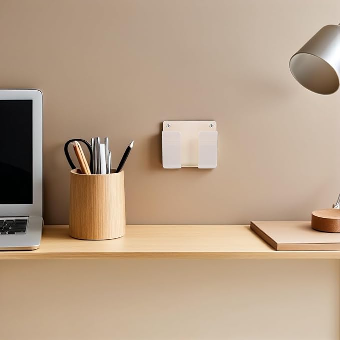 20pcs Wall Mounted Phone Holder with Charging Hole White Stand | Self Adhesive Installation, Bedside and Office Use, Space Saving Storage Shelf for Phone and Remote