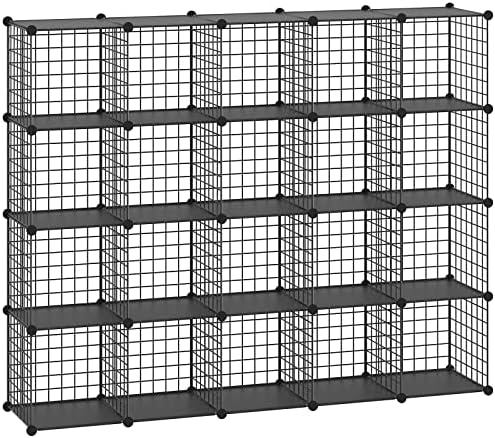 HUBSON Wire Cube Storage Organizer, Book/Toy/Craft/Potted Plants and petCloset Organizers and Storage Shelves 20-Cube Freely Combinable Metal Grids Storage Shelf,Black Plus Iron