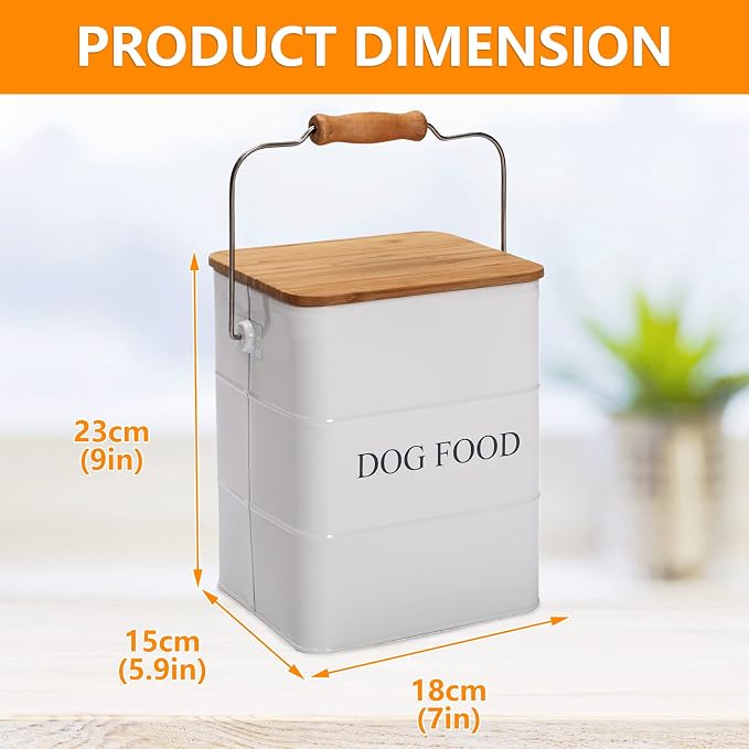 Farmhouse Dog Food Storage Container,6L Dog Food Canisters,Pet food Container Hold 5~6lbs Dog Food Treats,Airtight Dog Puppy food Storage with Lid and Scoop,Kibble Container Countertop-White…