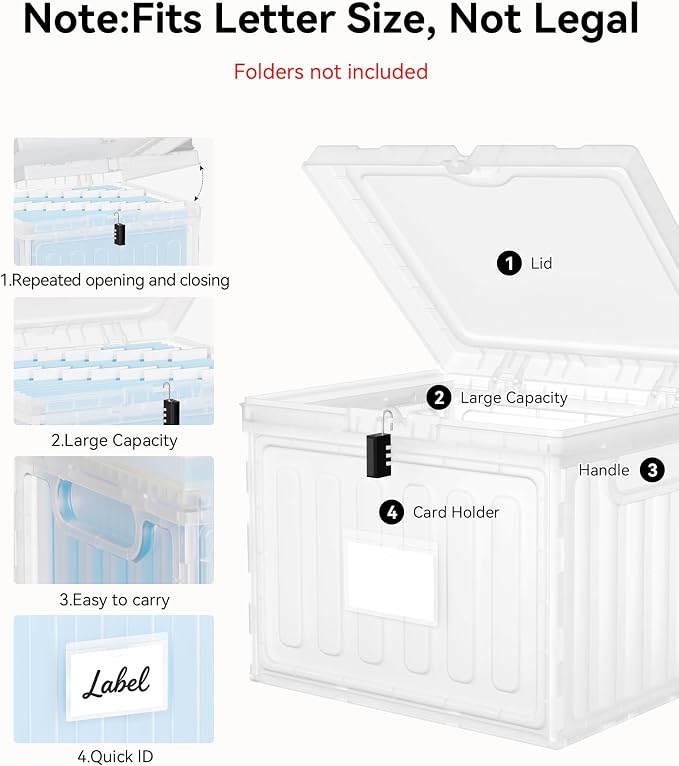 Oterri Lockable Plastic File Box with Lid for Letter-Size | Hanging File Folders Not Included. Clear, Large 2-Pack. Home, Office, Classroom, Dorm, Tax, Under Bed, Filing Cabinet.