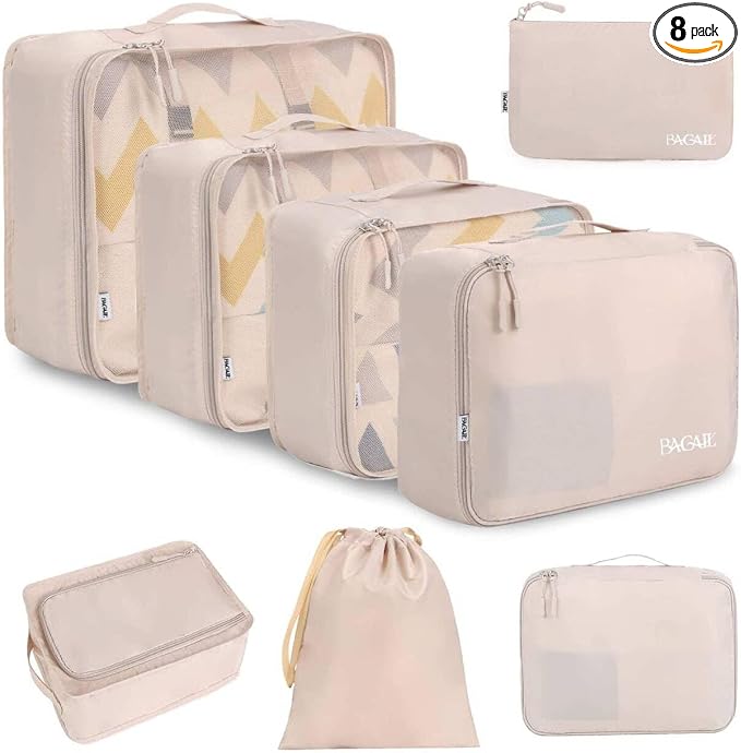 BAGAIL 8 Set Packing Cubes Luggage Packing Organizers for Travel Accessories-Cream