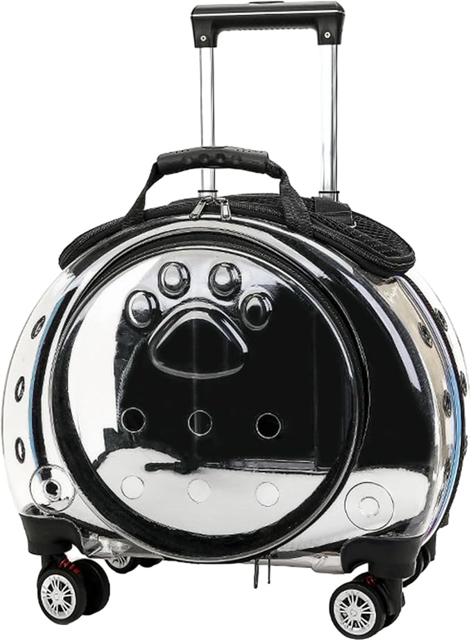 Pet Trolley Case with Upgraded Detachable Silent Wheels, Clear Ventilation Holes Cat Dog Carrier, Cat Dog Carrier with Telescopic Handle, Perfect for Traveling/Taking a Walk Black