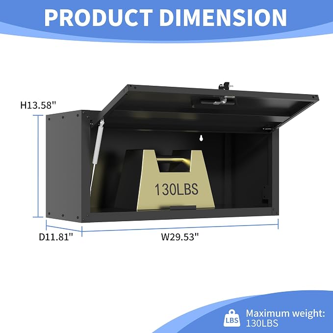 Metal Storage Cabinet for Garage, Tool Cabinet, Utility Cabinet | Wall Mounted, Hanging Tool Cabinet, Lockable, Flip-up Cabinet Door, Assembly Required, Black