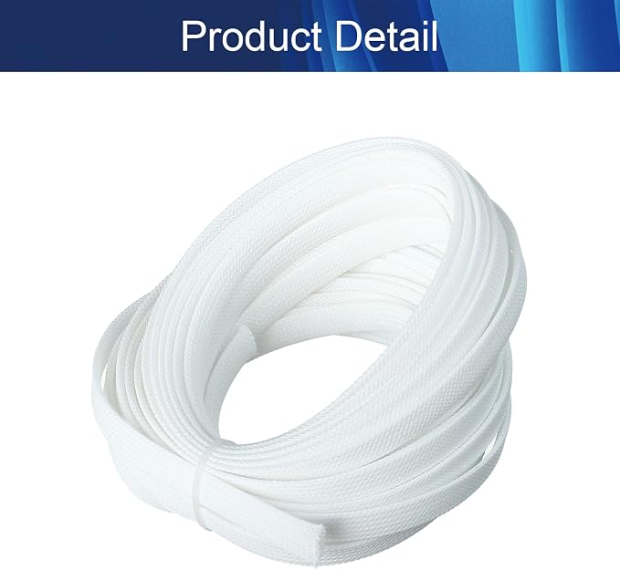 Jutagoss PET Expandable Braided Cable Sleeve, 32.8ft - 3/8 inch White Cable Management Sleeve, Wire Loom Tube Cord Protector for USB Cable, Power Cord, Audio Video and More, 1Pc