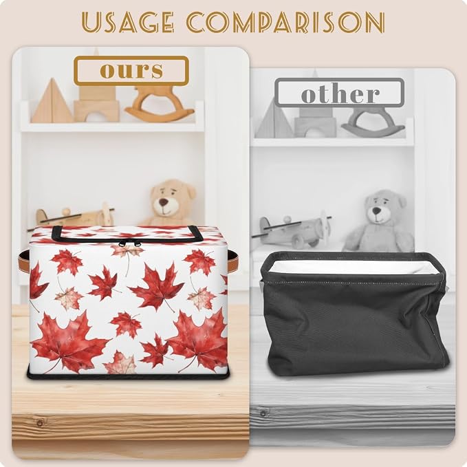 Red Maple Leaf Storage Bins With Zipper Lid, Collapsible Trunk Organizer, Car Organizers and Storage Bins with Lids, Autumn Decorative Storage Boxes with Handle, Home Storage Baskets for Organizing