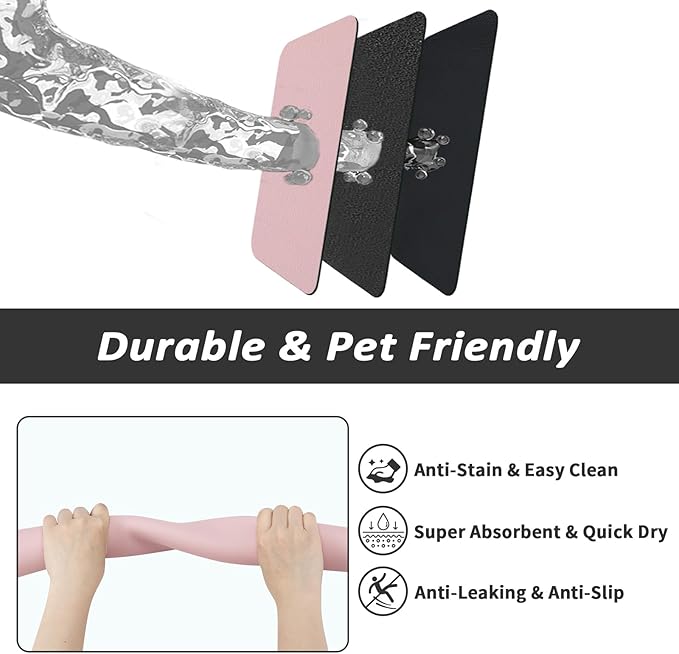 HotLive Dog Food Mat - Absorbent Cat Mat for Food and Water, No Stains Pet Feeding Bowl Mat, Easy to Clean Pet Placemats, Quick Dry Dog Water Dispenser Mat for Messy Drinkers | Pink 12"x 19"
