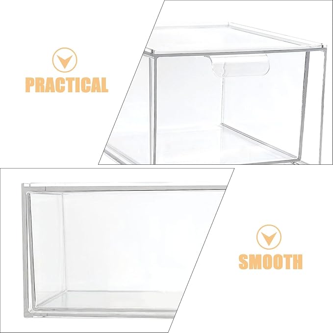 Vaguelly Stackable Storage Drawers Pet Plastic Organizer Bins 4pcs with Handle and Removable Dividers for Necklaces and Accessories, for Travel and Kitchen Pantry Storage