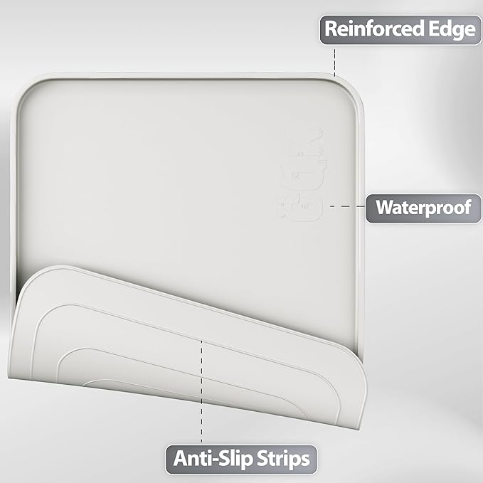 Silicone Dog Food Mat, Waterproof Anti-Slip Pet Feeding Mat with Warped Resistant Raised Edge,Spill-Proof Lip Floor Protection,Dishwasher-Safe Pet Placemat for Dogs & Cats(L 24" x 16" Sand White)