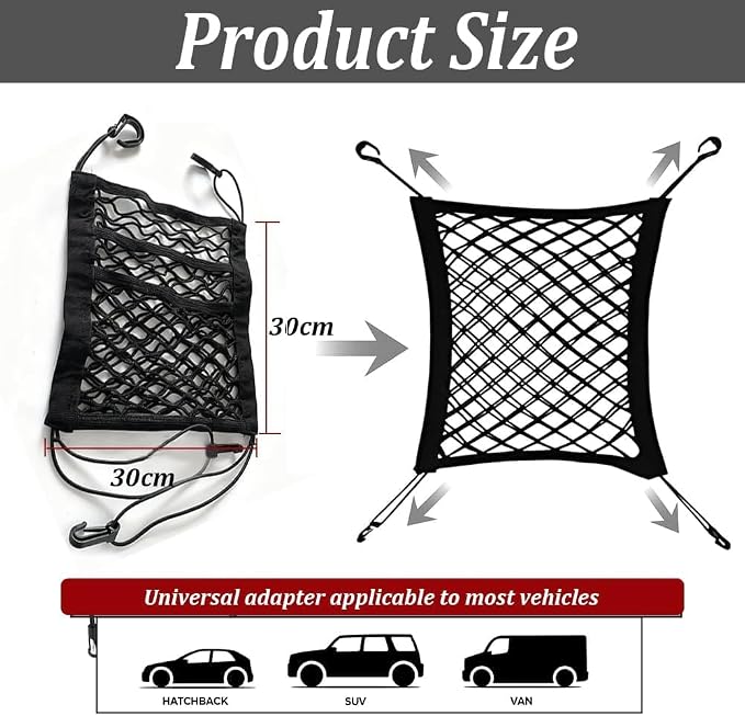 Car Pet Barrier for Dodge RAM 1500 2019-2024, Dog Net Organizer Back Seat Mesh Divider Puppy Guard Automotive Storage Bag 3-Layer Stretchable Cargo Netting
