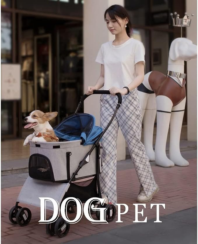 Pet Stroller Dog Stroller Foldable 3-in-1 Travel Cat Carriers & Strollers 4 Wheels Puppy Stroller with Storage Basket Portable Dog Stroller (Color : Pink)