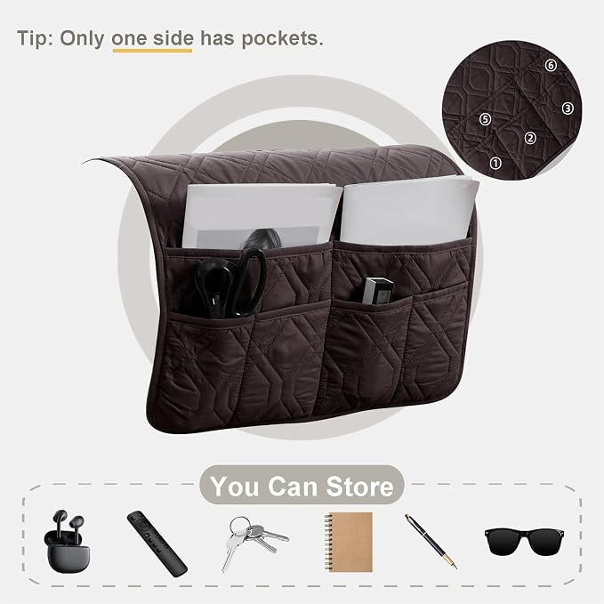 Recliner Armrest Cover with Headrest, Chair Armrest Slipcover with Side Pockets, Water-Resistant, Non Slip Furniture Protector for Pets (Chocolate,2 Seater 4PCS)
