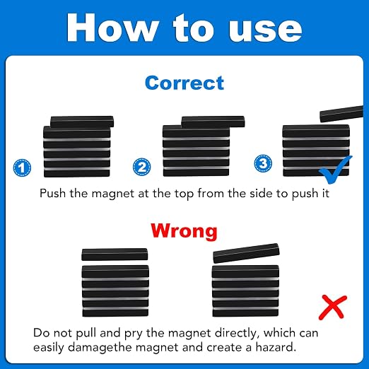 Strong Neodymium Magnets with Adhesive Backing, 25 Pack, 40x10x5 mm | Powerful Rare Earth Bar Magnets, Waterproof Black Magnetic Magnet Strips Heavy Duty for Craft, Kitchen, DIY, Office