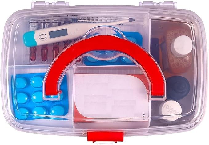 Silver Shark Plastic Medicine Box, First Aid Box, Detachable Tray with Handle, Emergency Indoor Outdoor Medical Utility Cabinet Organizer, Transparent, Portable & Lockable Container, White