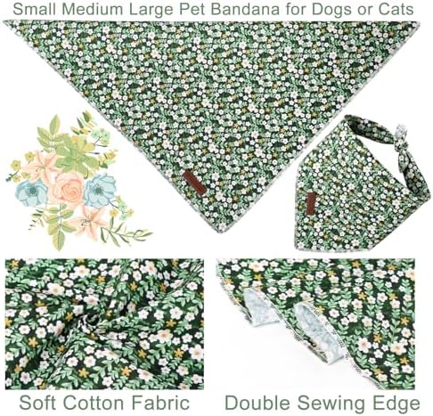 Summer Dog Bandana,Cute Pet Bandana with Flower Pattern,Adjustable Green Puppy Dog Bibs,Washable Triangle Dog Scarf for Boy,Girl Dogs or Cats…