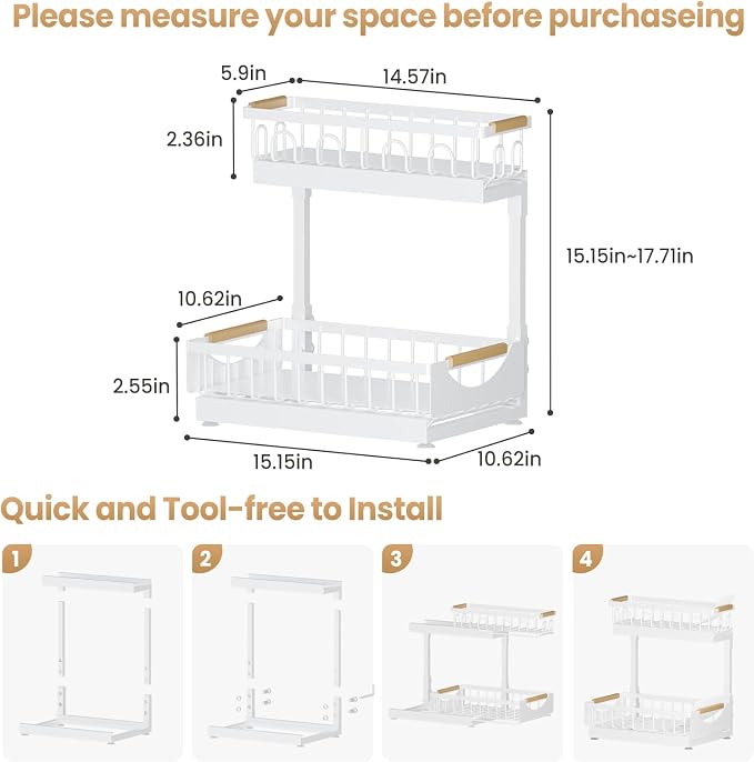 Under Sink Organizer and Storage for Bathroom and Kitchen - 2 Pack 2 Tier | Cabinet Pull Out Shelf Organizers - Slide Out Drawer Organization for Home Cabinets Shelves and Drawers