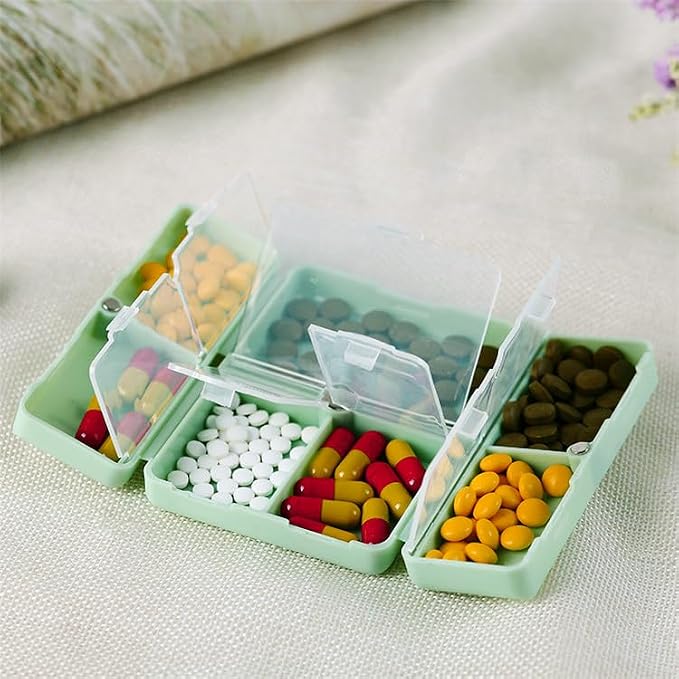 Small Magnetic Pill Case, 7-Day Weekly Travel Pill Box Container | 7 Compartments Medicine Organizer Dispenser, Daily Medication Holder Planner for Vitamin, Meds, Fish Oils, Supplement, Green