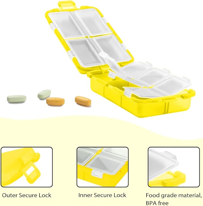 2PCS 7-Day Pill Organizer with Labels – Travel Pill Case, Daily Medication Organizer | Compact & Secure | Fits in Pocket/Purse (3.7” x 2.4”)
