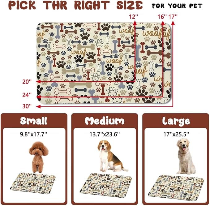 Dog Food Mats for Floors Waterproof, Pet Water Bowl Mats Pet Feeding Absorbent Placemats Beige 17 * 30 inch
