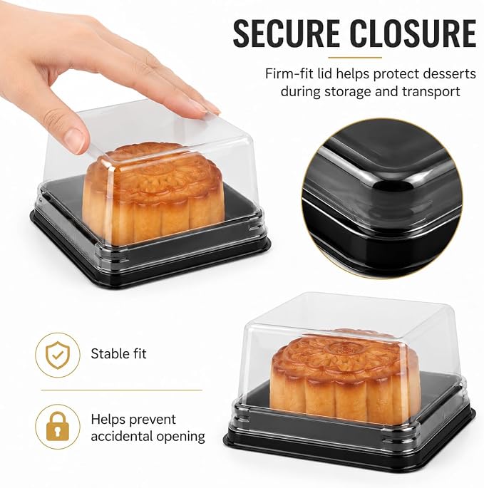 DOITOOL 100 Pcs 3 Inch Mini Cake Containers Plastic Square | Individual cupcake containers with lids, mini cake boxes for muffin mooncake, macarons, dessert, wedding birthday supplies