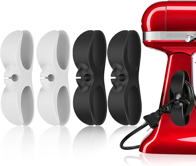 4PCS Cord Organizer For Appliances,UMUST Kitchen Appliance Cord Winder Holder, Cable Wrapper Stick Firmly for Coffee Maker Pressure Cooker (Black,White)
