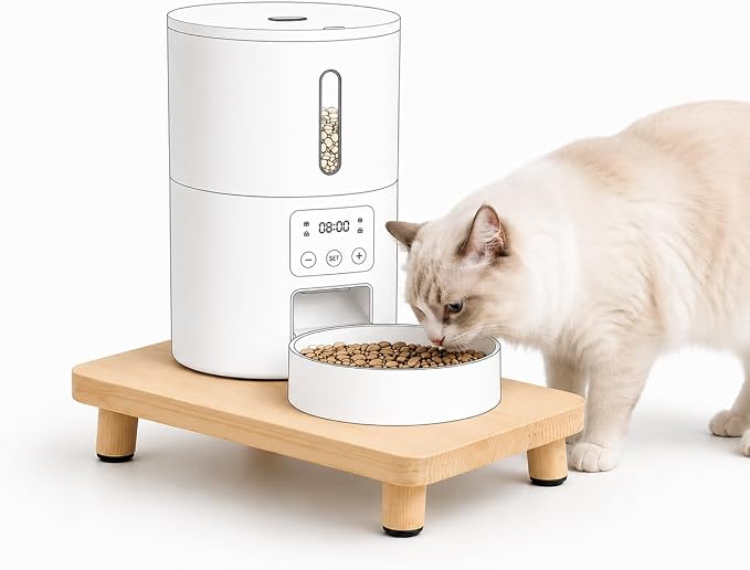 Solid Wood Cat Feeder Stand, Elevated Cat Bowl Holder for Automatic Feeder & Traditional Bowl, Ergonomic Raised Feeding Station to Relieve Spine & Joint Pressure Standard