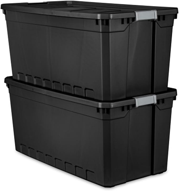 Sterilite 6-Pack Plastic Storage Bins with Lids, Stackable Containers, 50 Gallon, Black
