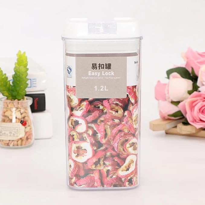 Food Flip‑Tite Airtight Storage Containers 1.2L (2‑Pack), BPA‑Free Acrylic, Easy One‑Hand Flip Lid, Stackable Pantry Jars for Snacks, Coffee, Pet Treats & Small Kitchen Items