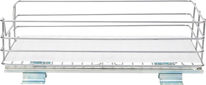 Household Essentials Brushed Steel Pull-Out Pantry Basket with Plastic Liner, Silver