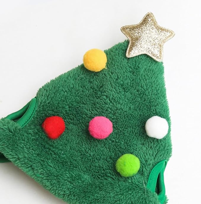 Christmas Tree Headwear Hat for Pet, Decorations Star Pompoms Christmas Cat Dog Headwear Photo Props (Small)