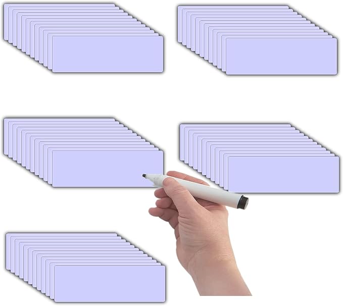 Magnetic Dry Erase Magnets Labels(1x3,Pack of 60) Reusable Name Tags,Organizing Schedules in Office/Classroom.Work on Fridge/White Board,Pastel Colors(Light Purple)