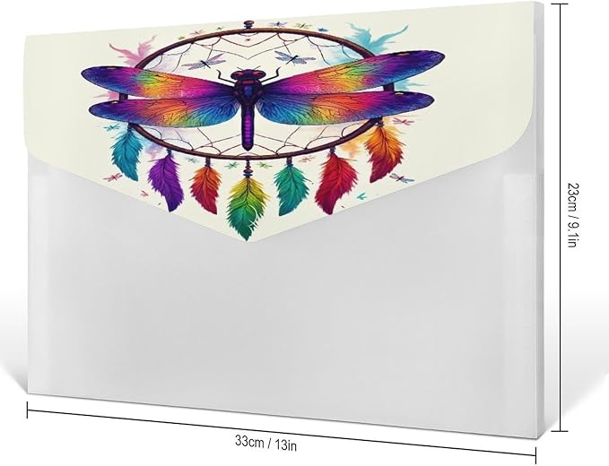 Paper Receipt Bill Filing Organizer, Reusable Colorful Dragonfly Dream Catcher Art File Folders for Home Office Essentials Supplies