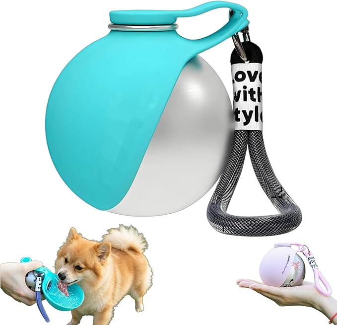 Gulpup the 2-in-1 Dog Water Bottle & Bowl, Portable Dog Water Bottle & Bowl, Leak-Proof, Compact & Foldable Pet Water Bottle with Silicone Bowl, 10oz for Walking & Travel - Stainless Steel (Blue)