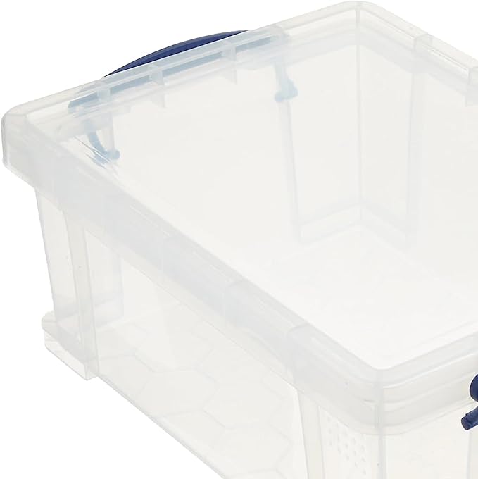 Really Useful Box Stackable 9 Liter Plastic Storage Container, 5 Pack | Bin with Snap Lid & Built-In Clip Lock Handles for Home & Office Organization