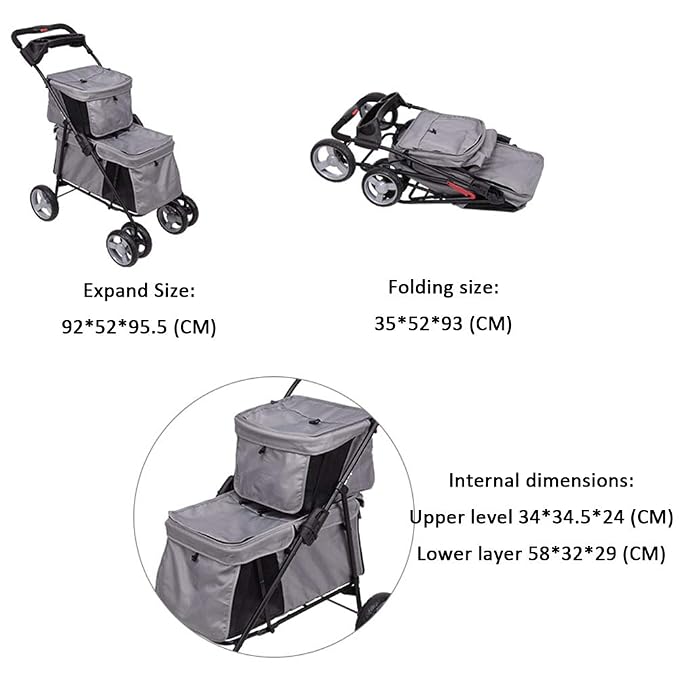 High-Grade Double-Layer Pet Dog and Dog Cart One-Button Folding Removable and Easy to Assemble Roller Blind Design with Cup Card Slot