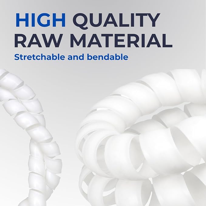 1/2" Spiral Cable Wrap, Plastic Wire Wrap Cord Protectors from Pets No Chew, Spiral Cable Management Sleeve Organizer for Computer Electrical Hydraulic Hose Protector (White, 10ft)
