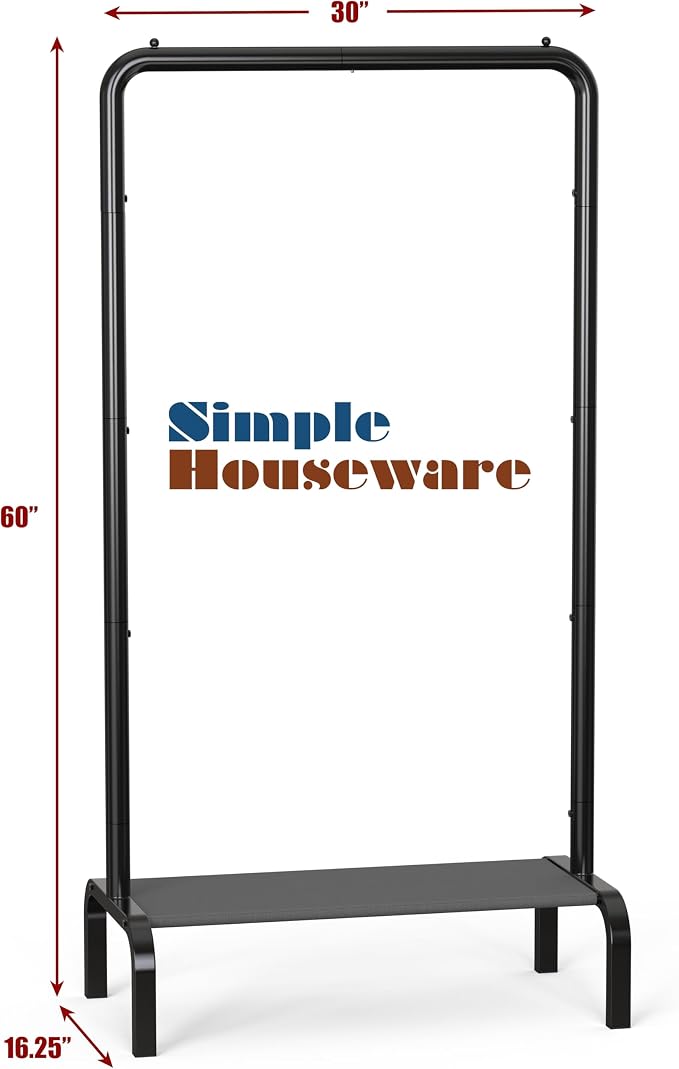 Simple Houseware 30" W Narrow Freestanding Garment Rack with Shelves, Black | With Storage Shelf – Slim & Space-Saving Closet Organizer