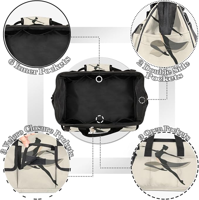 Ballerina Heavy Duty Tool Bag 14.8 Inch Dance Ballet Portable Soft Tool Box Organizer Storage with Adjustable Shoulder Strap