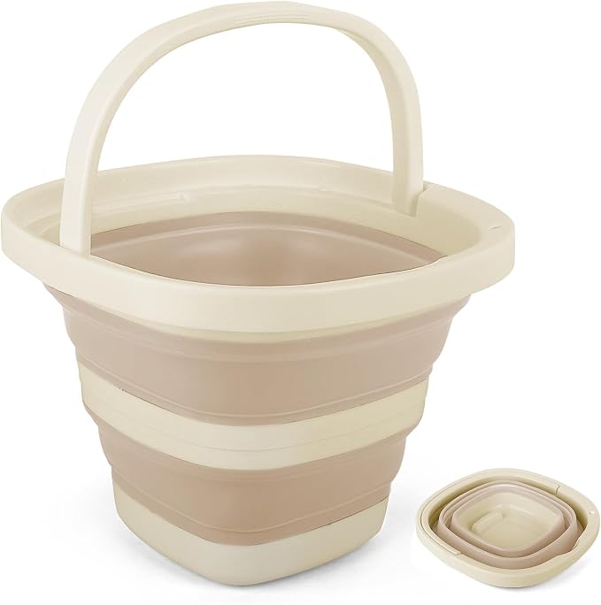 5L Collapsible Bucket with Handle, Mop Bucket for Wash Basin Dog Water Car Washing Window Cleaning, Foldable Plastic Tub Waterpot for Outdoor Beaching Fishing Gardening Camping Essentials