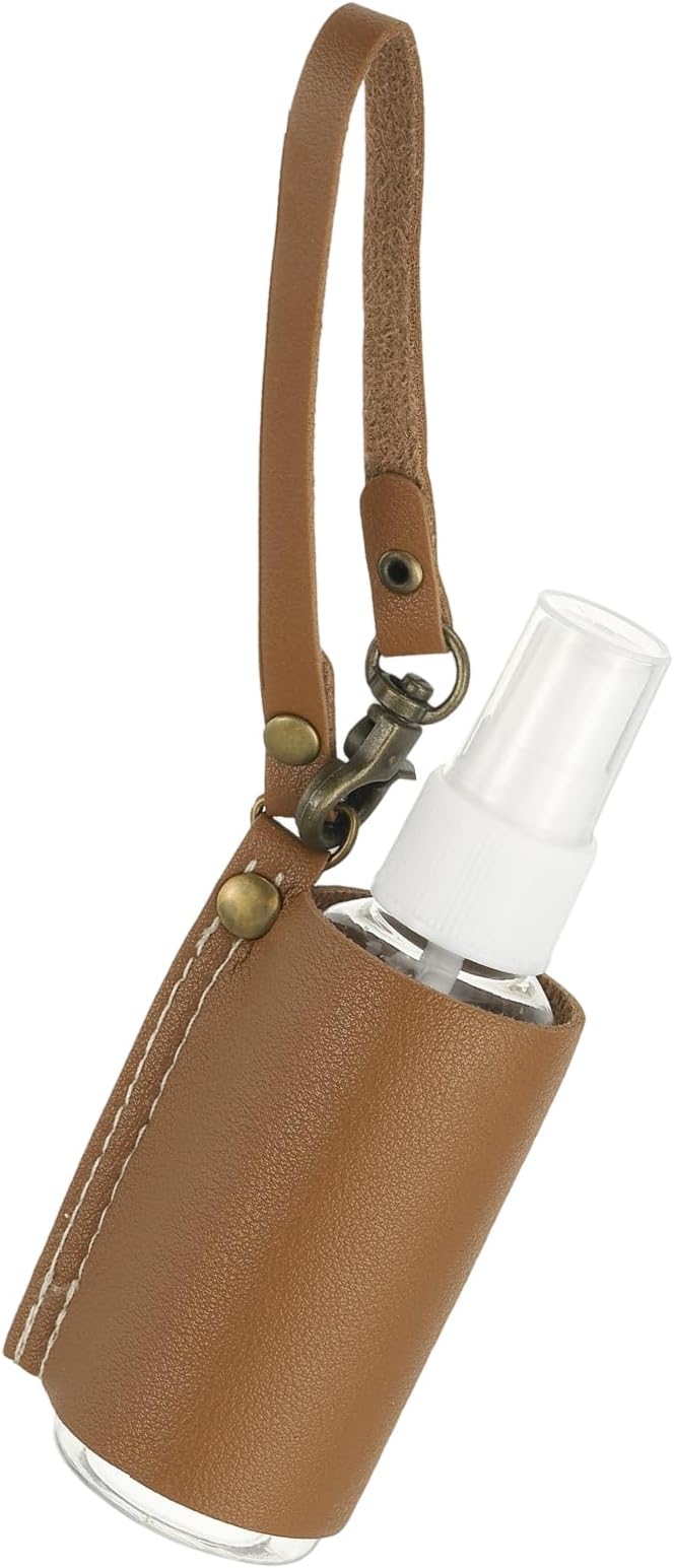 uxcell Travel Empty Spray Bottles with Leather Bag Holders, 30ml Refillable Leakproof Bottle Travel Size, Portable Hand Soap Containers for Cosmetic Perfume Air Freshener,Coffee
