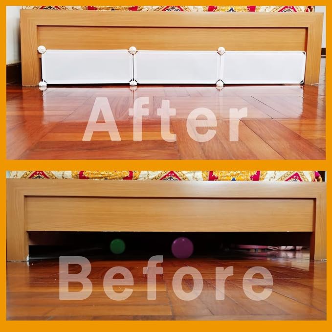 Under Bed Blocker for Pets, Gap Bumper for Under Bed, Stop Things Going Under Bed or Sofa Couch, Toys Blocker for Cats Dogs, Easy to Install, Total 7" Height 78.5" Length, White