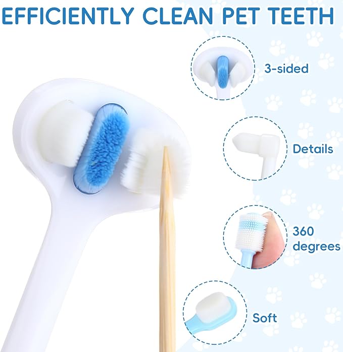Ceenna 8 Pcs Dog & Cat Toothbrush Kit Triple Head and 360 Degree Pet Tooth Brushes Multi-Angle Dental Cleaning Brushes with 2 Storage Box for Dog Cat Kitten Oral Dental Health, 4 Different Shapes
