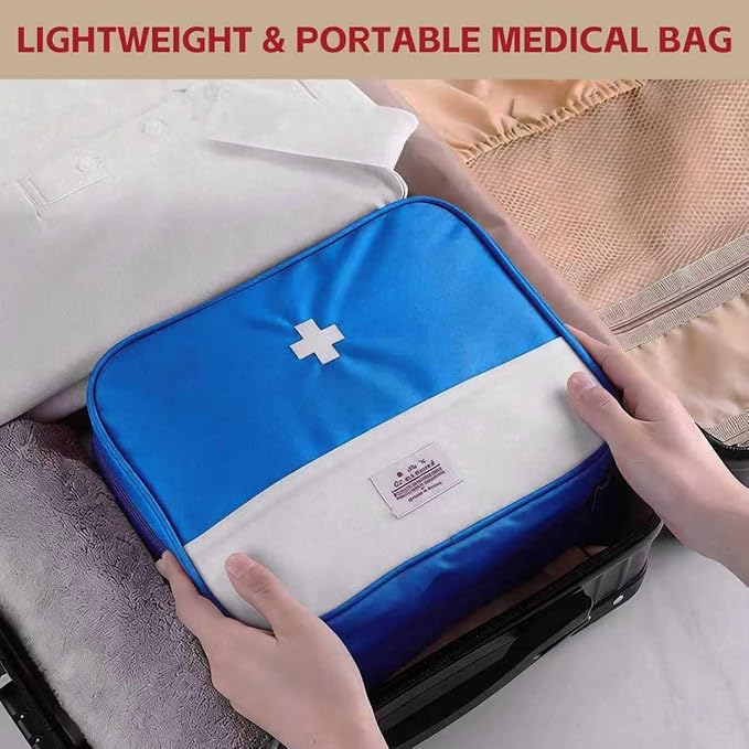 First Aid Bag, Medical Bag Empty, Portable Medicine Bag Organizer for Home Outdoor Camping Hiking Travel (Blue)