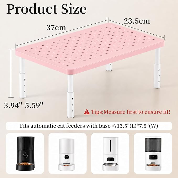 Adjustable Automatic Cat Feeder Stand - Elevated Cat Feeder Stand with 3 Height Settings, Fits Most Automatic Feeders & Tradition Bowls, Raised Pet Feeding Table Station for Cats & Small Dogs - Pink