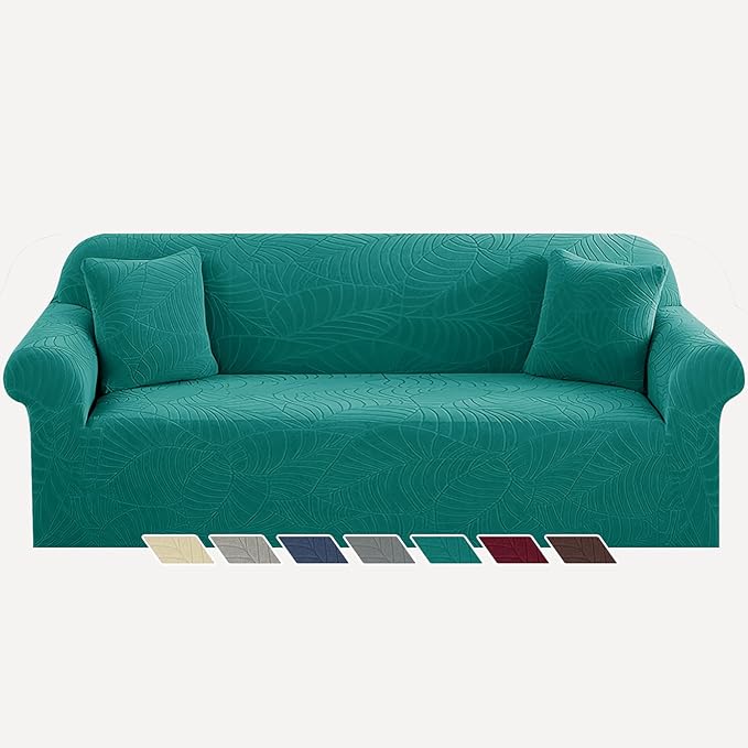 YEMYHOM Couch Cover Latest Jacquard Design High Stretch Extra Large Sofa Covers Pet Dog Cat Proof Oversized Slipcover Non Slip Magic Elastic Furniture Protector (X-Large, Begonia Leaf Blackish Green)