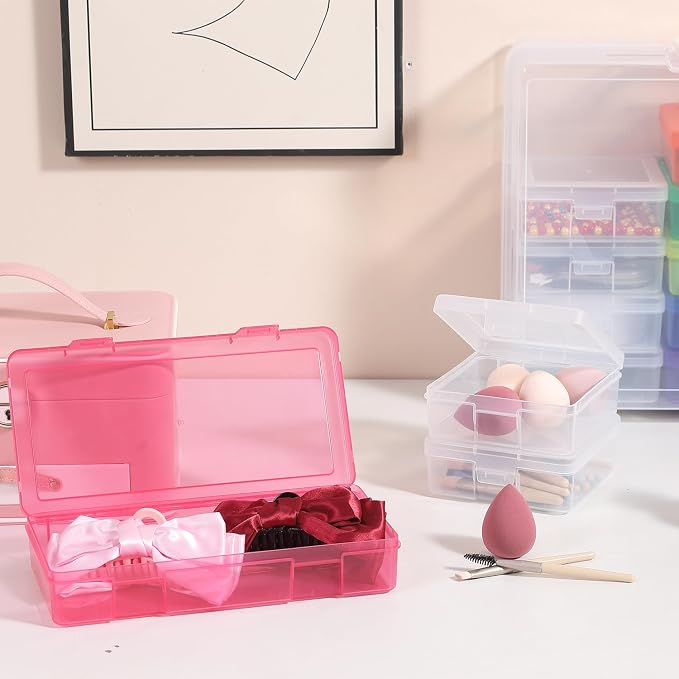 Plastic Storage Box Arts Plastic Container (6Medium Color+ 6Small Clear) | Multifunctional Design,Stackable,Clear,Versatile Organization,Space-Saving,Durable,Dust Protection
